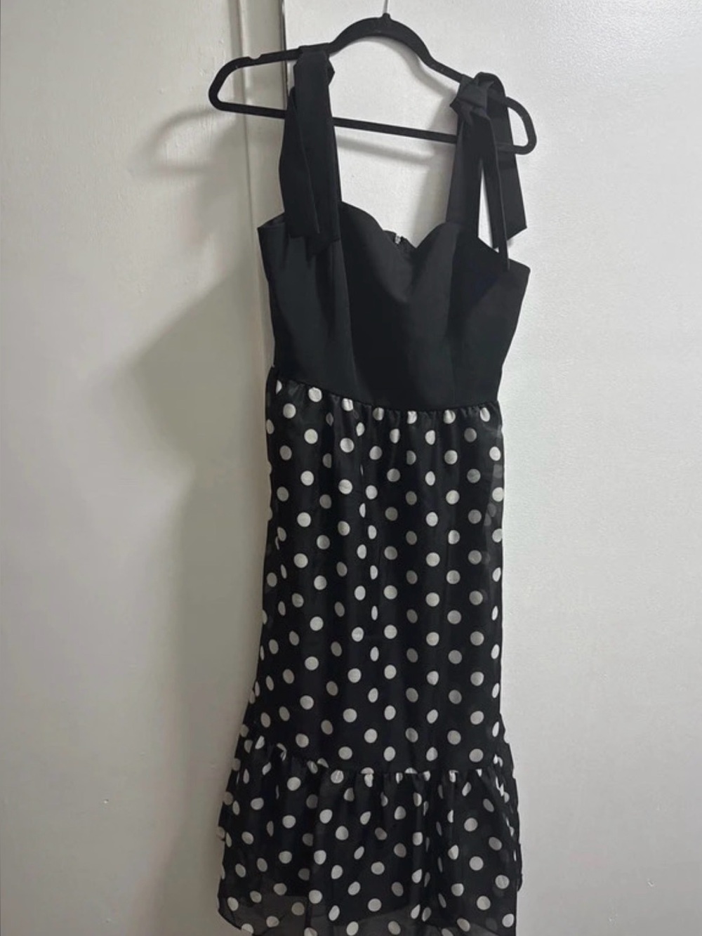 Anne Klein Black Polka Dot Tie-Strap Midi Dress